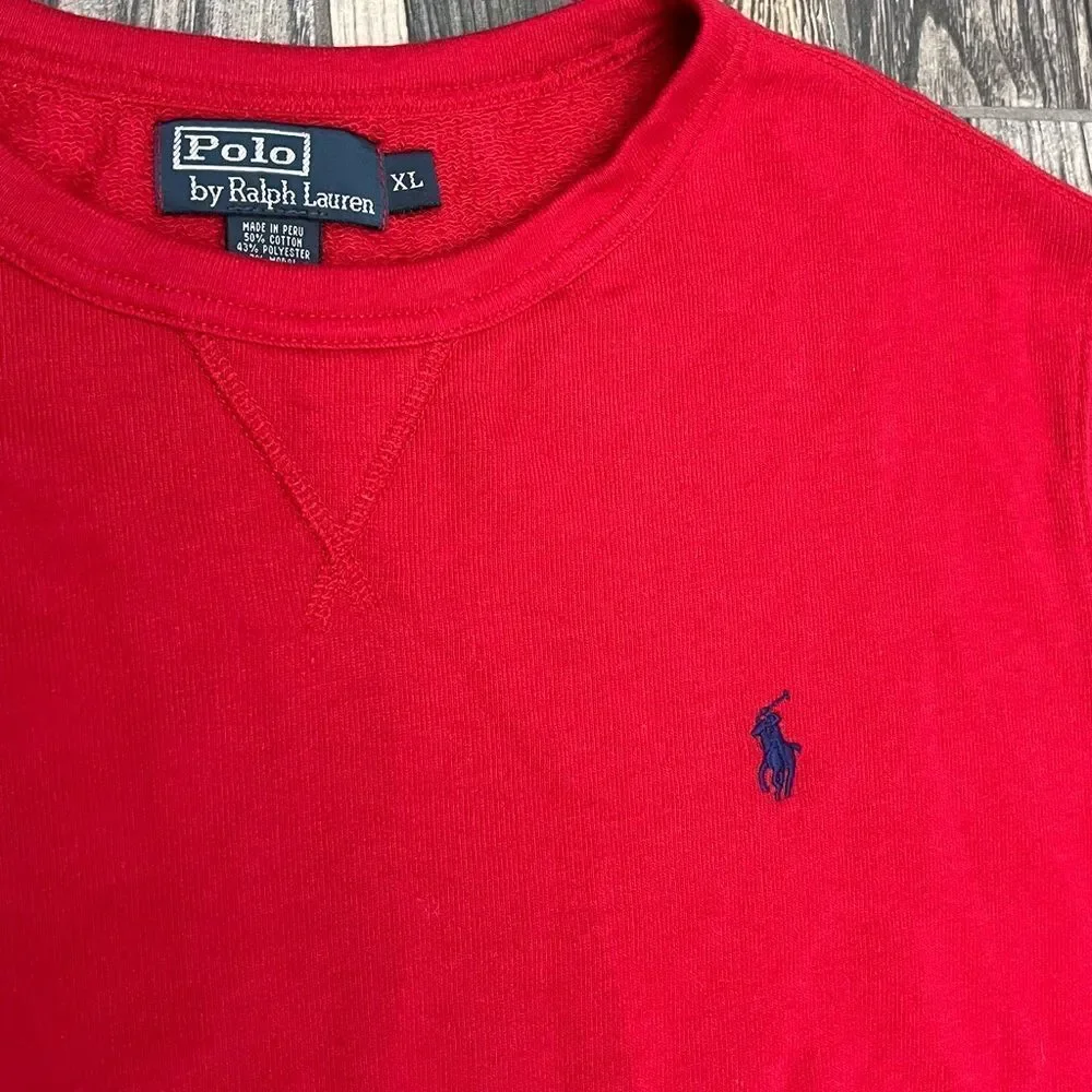 🔥🔥 POLO RALPH LAUREN Red Crewneck‎ Lighter weight Sweatshirt Mens XL - PERFECT